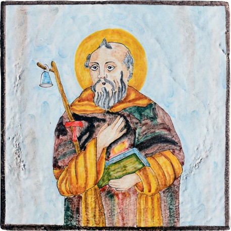 Sant' Antonio Abate piastrella di maiolica votiva