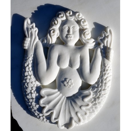 Bas-relief in statuary marble of double-sided siren