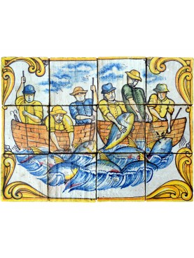 Majolica tile panel - 12 tiles 15x15 cm - big tuna