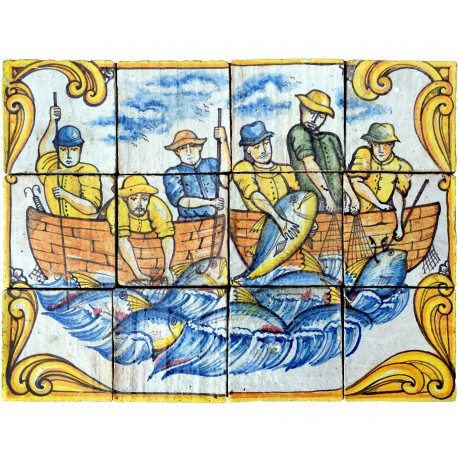 Majolica tile panel - 12 tiles 15x15 cm - big tuna