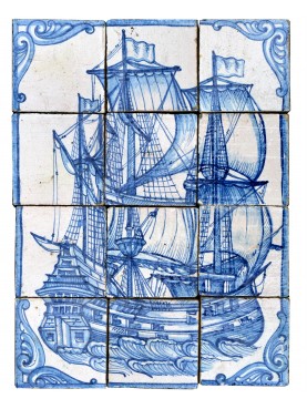 Portuguese panel of 12 majolica tiles