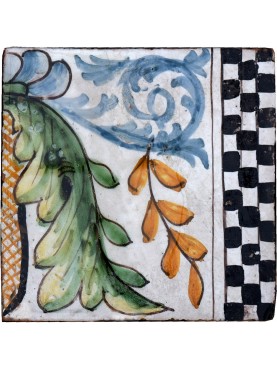 Piastrella di maiolica antica - cornice a foglie di Achantus