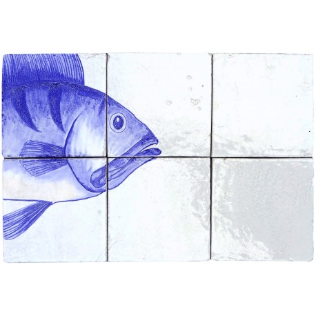 Small blue fish panel in majolica