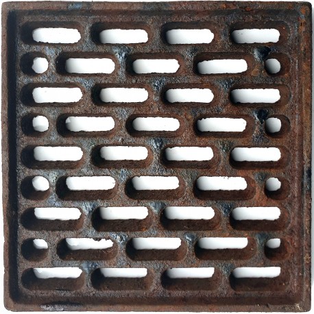 Cast iron grate, air intakes and drains