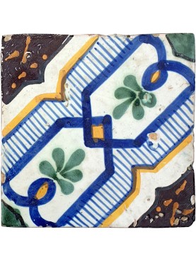 Ancient majolica tile blue and manganese