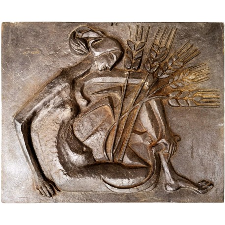 Lastra di camino di epoca decò - donna con il grano - bronzo