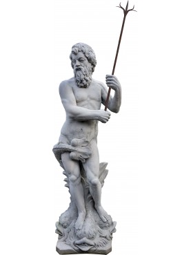 Concrete statue of Neptune with ancient forged iron harpoon