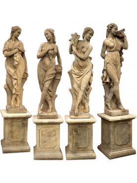 4 statue da giardino in pietra ricostituita con base - le quattro stagioni
