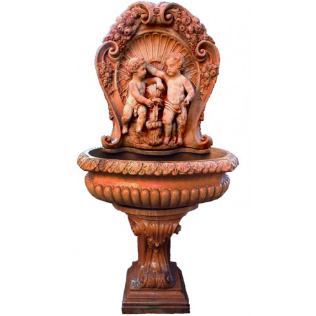 Large wall terracotta fountain - foot, basin and front