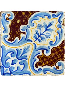 Majolica ancient tile blue and manganese