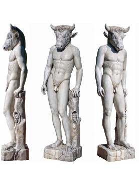 The minotaur of the Knossos labyrinth sculpture in white Carrara marble