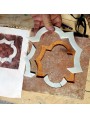 Tuscan terracotta square tile with inlaid with white Carrara marble