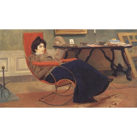 Donna in lettura di Eugenio Cecconi, 1890 circa, Olio su tela, 60x90 cm