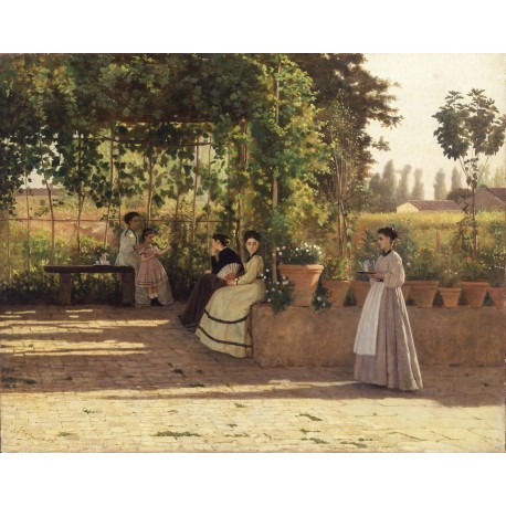 Dipinto di Silvestro Lega, Un dopo pranzo [Il pergolato] del 1868, conservato presso la Pinacoteca di Brera, Milano.