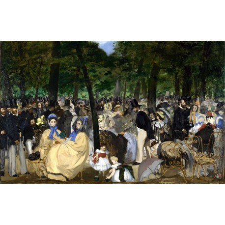  Edouard Manet in the famous "Music in the Tuileries", painted in oil on canvas (76.2 × 118.1 cm), made in 1862 and kept at the 