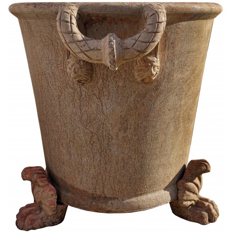 Conical empire vase patinated terracotta, with large handles and feet