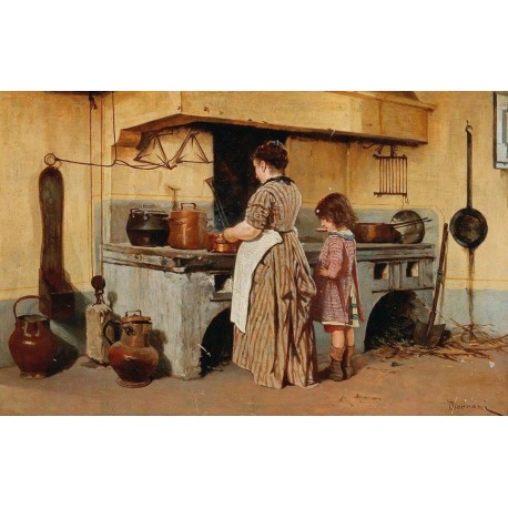 Painting by Odoardo Borrani, "Alla stufa" painted between 1870 and 1885