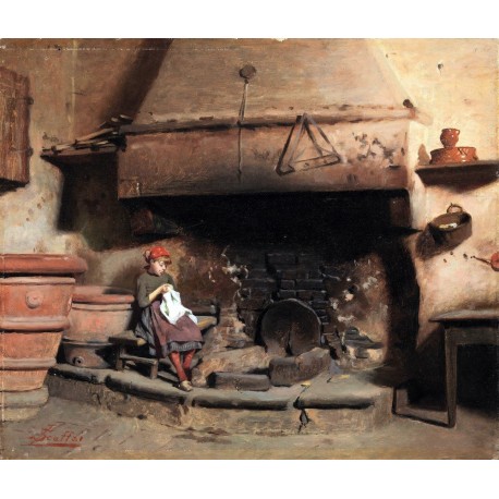 Luigi Scaffai (Firenze 1837-1899) Al focolare, Collezione Privata, oil on canvas, 32 x 37,5 cm
