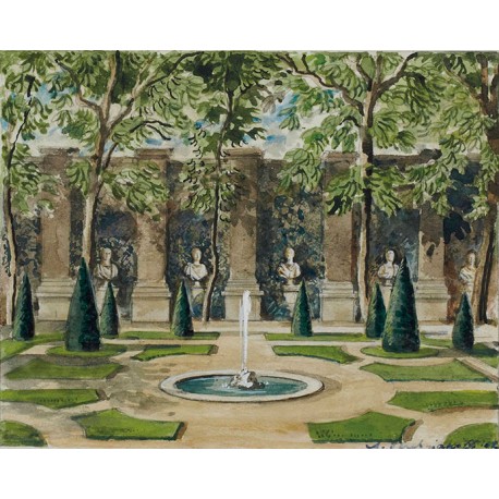 Alexandre Serebriakoff illustra il giardino dll'Hotel Lambert, Parigi, nel biglietto di auguri inviato ad Arturo Lòpez-Willshaw,