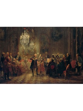 Federico il Grande che suona il flauto a Sanssouci è un olio su tela del 1852 dipinto di storia da Adolfo Menzel