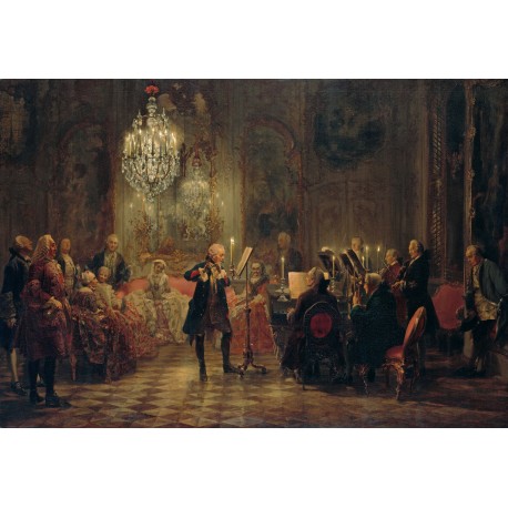 Federico il Grande che suona il flauto a Sanssouci è un olio su tela del 1852 dipinto di storia da Adolfo Menzel