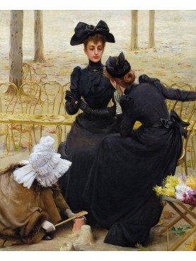 Vittorio Matteo Corcos, Conversazione nel giardino di Luxembourg, 1892, Carpi, Palazzo Foresti, oil on canvas, 87x156 cm.