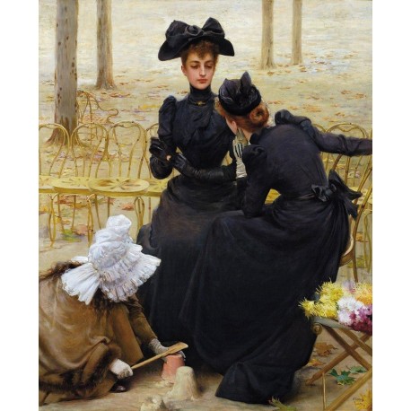 Vittorio Matteo Corcos, Conversazione nel giardino di Luxembourg, 1892, Carpi, Palazzo Foresti, oil on canvas, 87x156 cm.