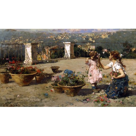 Vincenzo Irolli (Naples 1860, 1949) On the terrace.