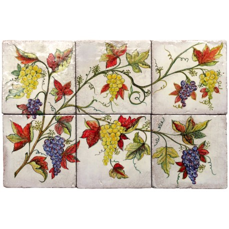 Maiolica Tiles Panel with Grapes