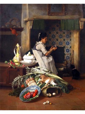 Emile Joseph de Noter (Belgian Painter 1825, 1892), Kitchen maid with game and vegetables, Private Collection