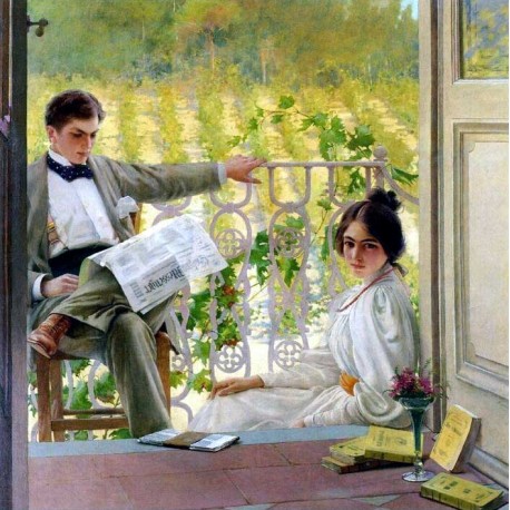 Corcos - Afternoon on the terrace, around 1900.