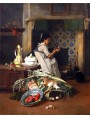 Emile Joseph de Noter (pittore belga 1825, 1892), cameriera di cucina con selvaggina e verdure, collezione privata.