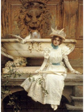 Vittorio Matteo Corcos, In attesa accanto alla fontana (Waiting by the Fountain), 1896, private collection, oil on canvas.