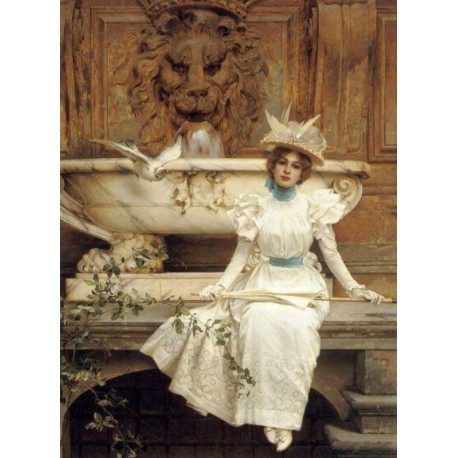 Vittorio Matteo Corcos, In attesa accanto alla fontana (Waiting by the Fountain), 1896, private collection, oil on canvas.