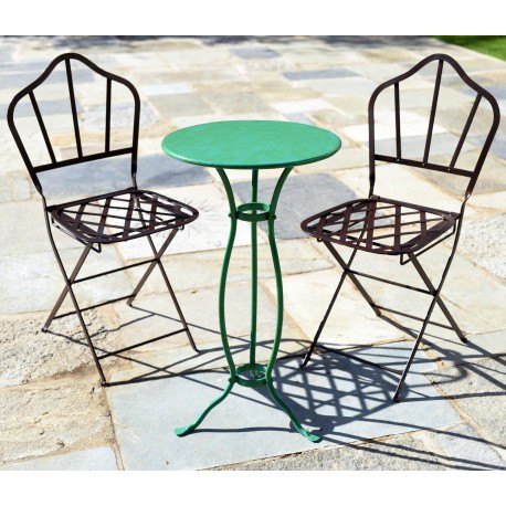 Due sedie in ferro Castellini più un piccolo tavolo Lucchese Ø 45 cm