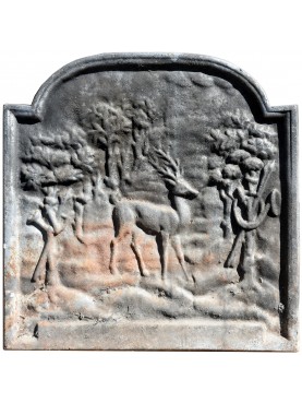 Original ancient Cast iron fireback with deer