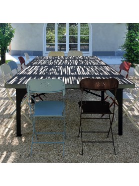 Grande Tavolo in ferro della serie morgue con piano di 300 cm in Ardesia Ligure a spacco