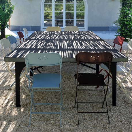 Grande Tavolo in ferro con piano di 300 cm in Ardesia Ligure a spacco