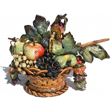 Cesto di frutta Caravaggio grande in maiolica - fatto a mano