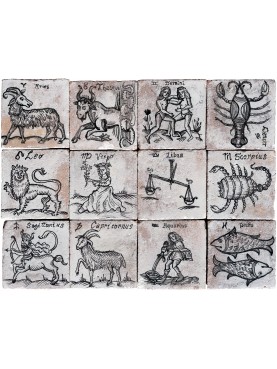 Segni zodiacali antichi pannello di maiolica 60 X 45 cm