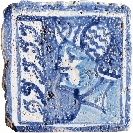 Copia di antica piastrella siciliana dipinta su antica piastrella originale