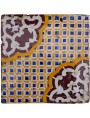 Original ocher, blue, manganese and white aluminum oxide majolica tile