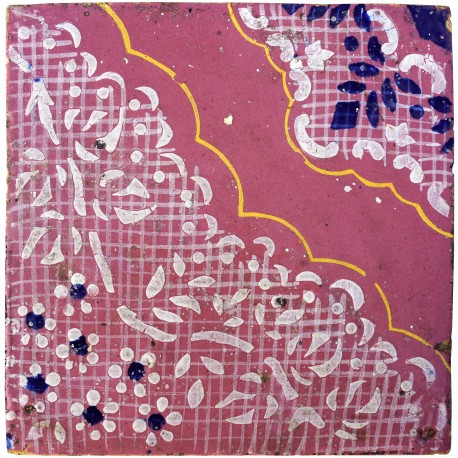 Antica piastrella di maiolica rosa e bianca -mosaico pavimentale