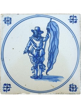 Ancient majolica Delft tile the well