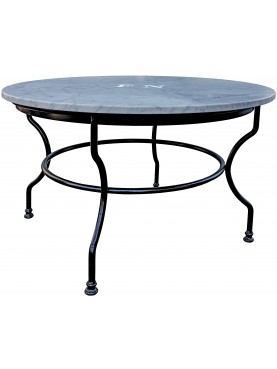 Wrought iron and white Carrara marble Ø 120cms table with carved initials