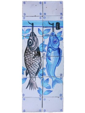 Majolica panel with 2 hanging fish