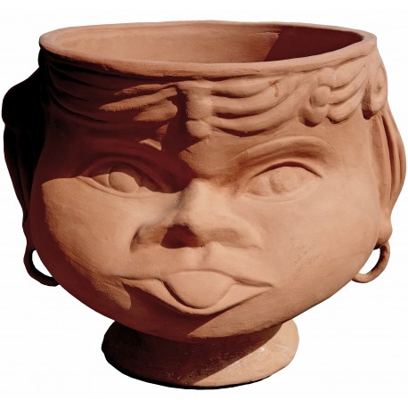 Grande cachepot in terracotta femminile di Caltagirone