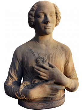 The Lady with the Bouquet of Verrocchio - patinated terracotta