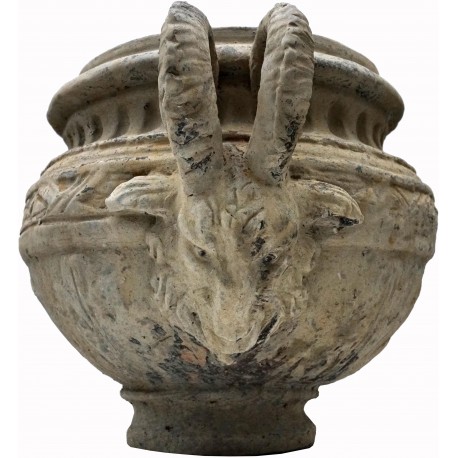 Handmade goat head vase with large horns
