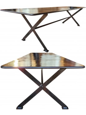 Table with X-shaped legs with sheet metal top